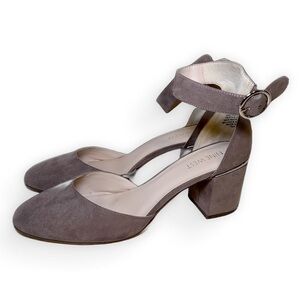 Nine West Addison Suede Pump Block Heel, Closed Toe, Ankle Strap